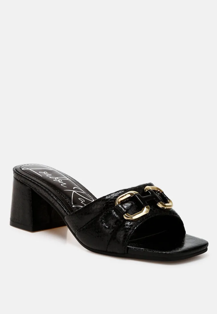 Horsebit Detail Snake Print Sandals By Ruw