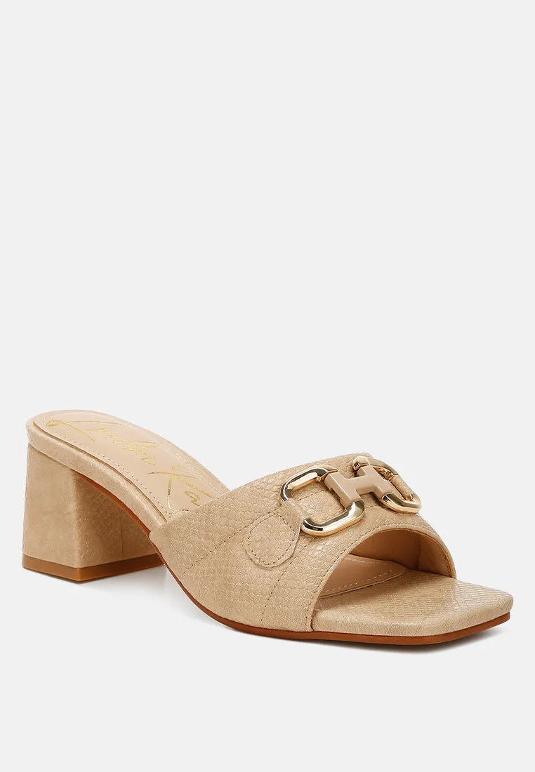 Horsebit Detail Snake Print Sandals By Ruw