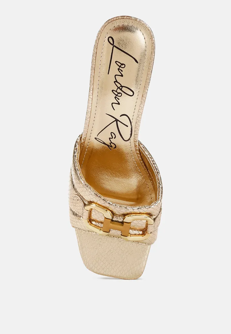 Horsebit Detail Snake Print Sandals By Ruw