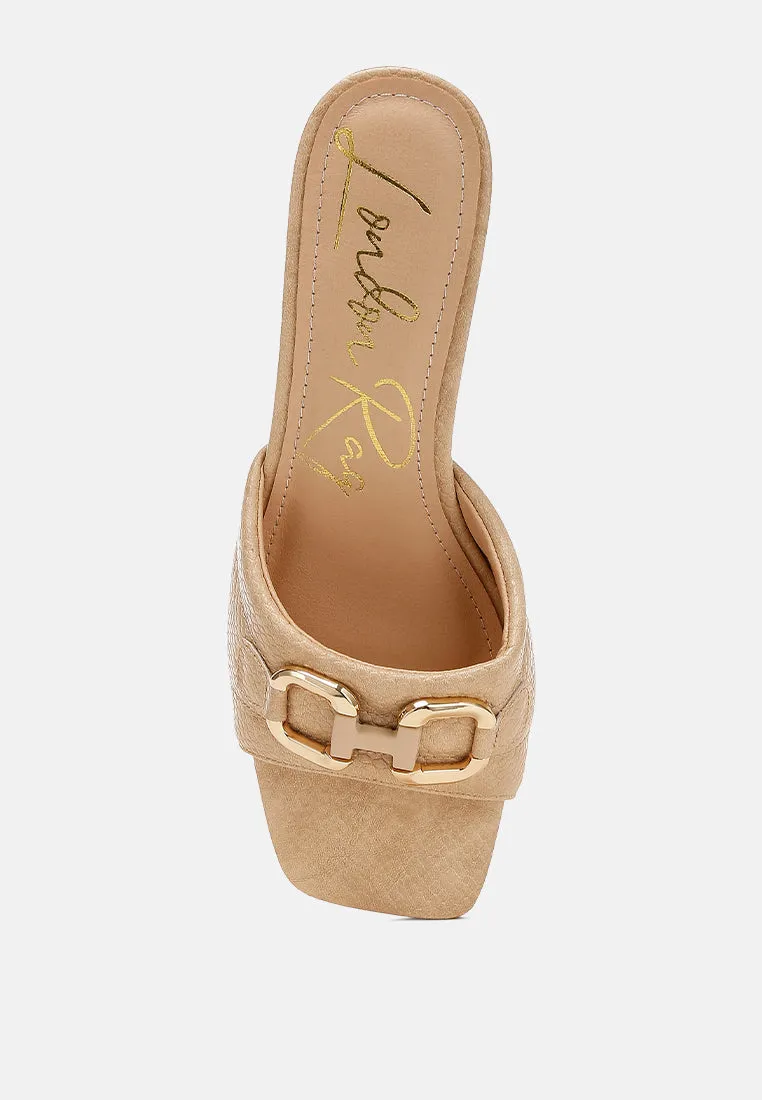 Horsebit Detail Snake Print Sandals By Ruw