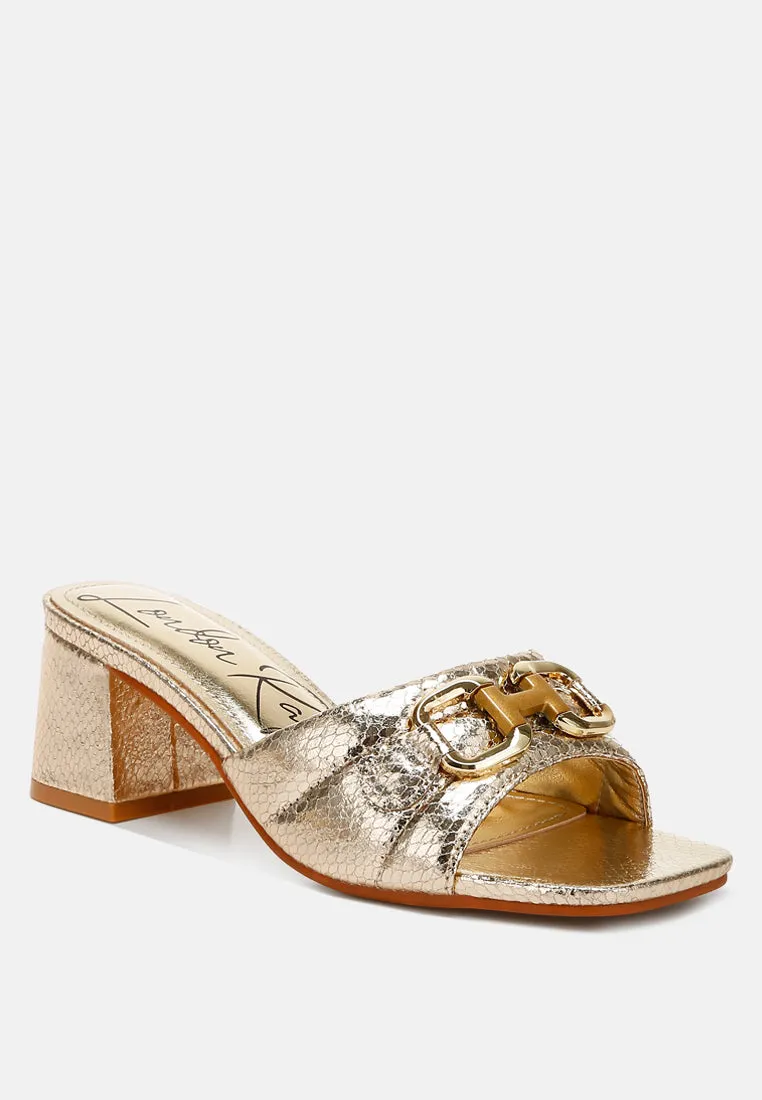 Horsebit Detail Snake Print Sandals By Ruw