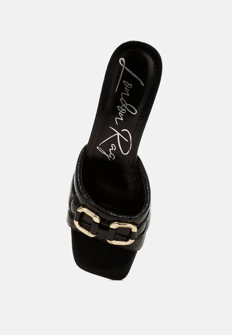 Horsebit Detail Snake Print Sandals By Ruw