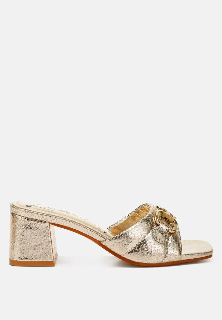 Horsebit Detail Snake Print Sandals By Ruw