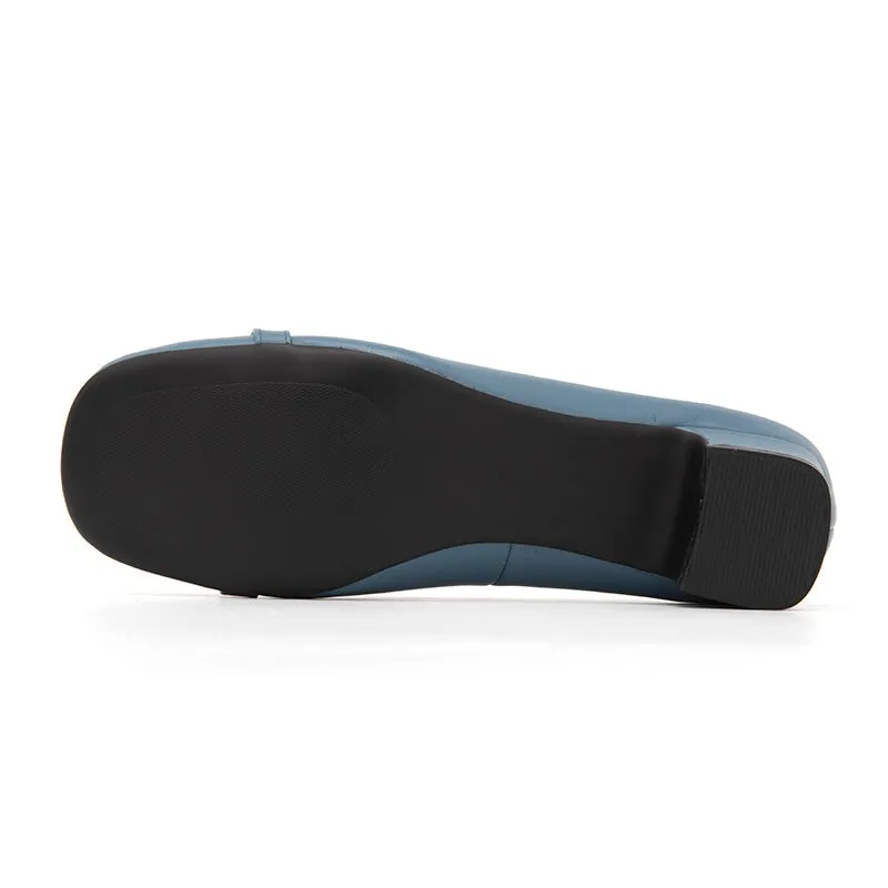 Horsebit-Detailed Block Heel Leather Loafers for Women Black/Blue