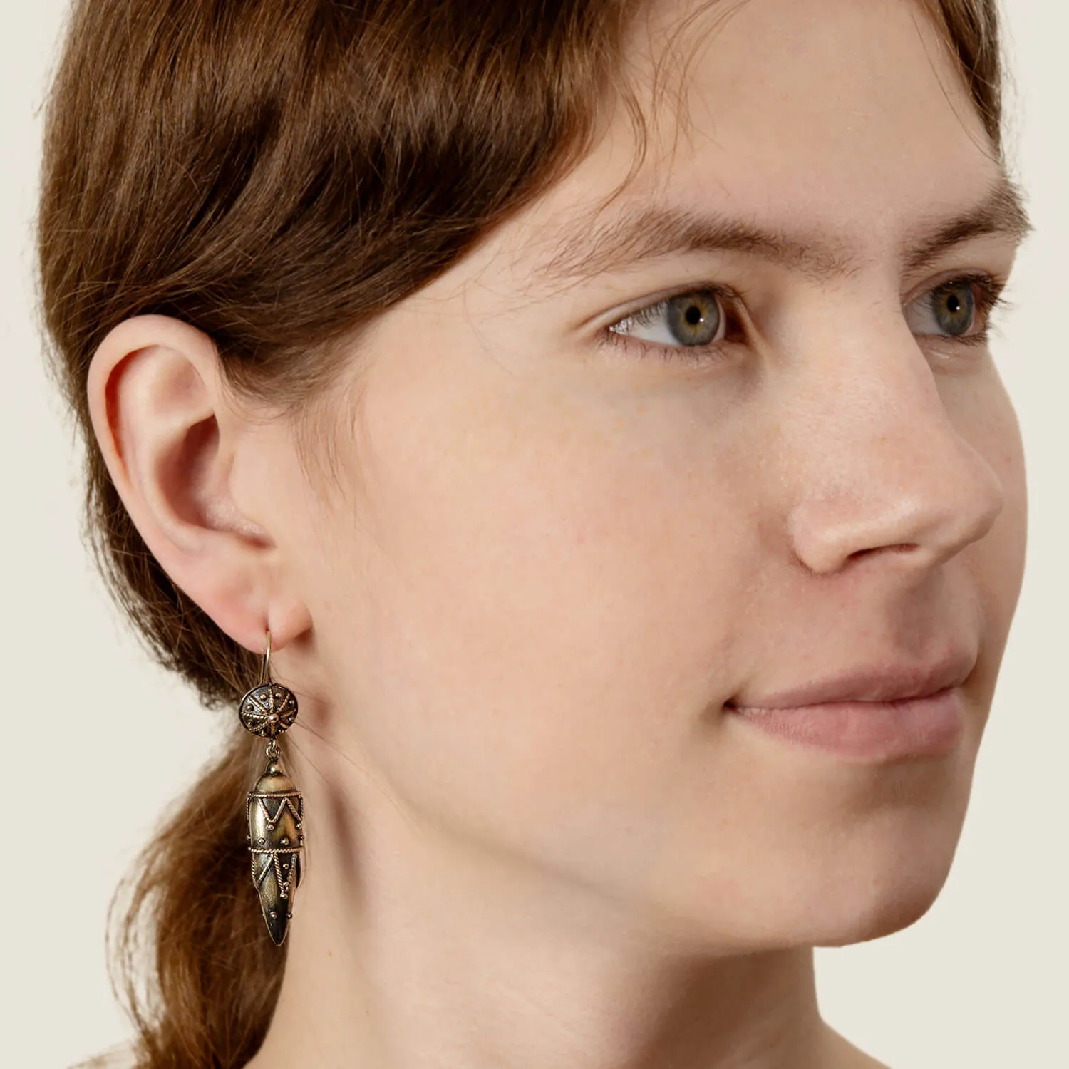 Late Victorian Silver Etruscan Wire & Ball Drop Earrings