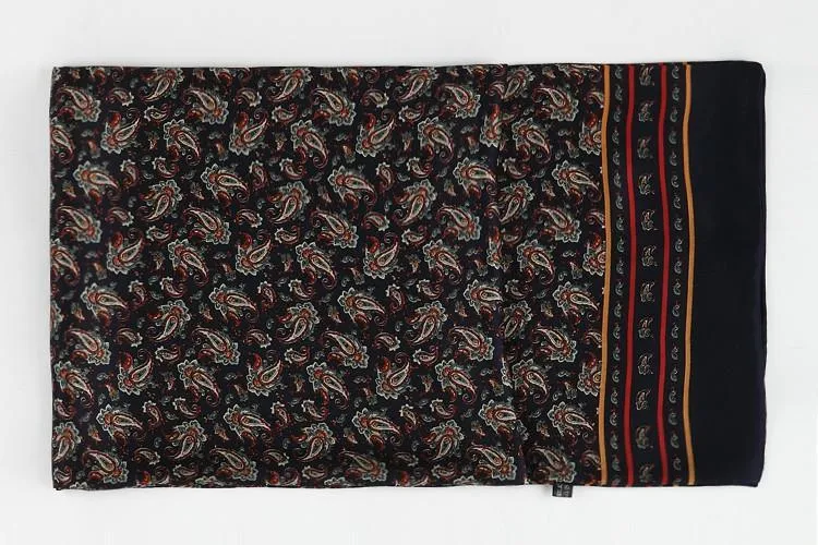 Long Silk Satin Scarf for Men Navy Theme Paisley Pattern SFM013