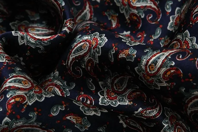 Long Silk Satin Scarf for Men Navy Theme Paisley Pattern SFM013