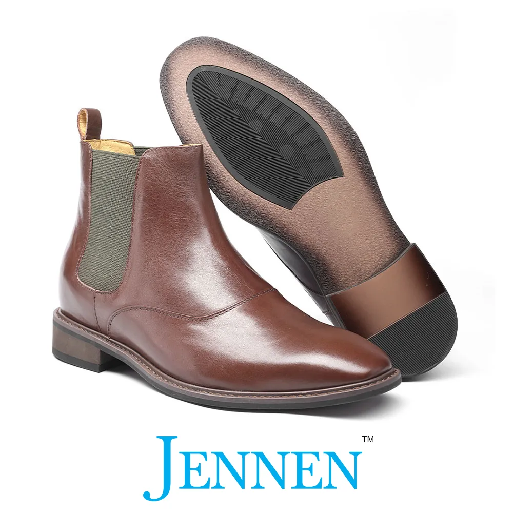 Mr. Waldo  7cm | 2.8 inches Brown Leather Chelsea Boots for Men