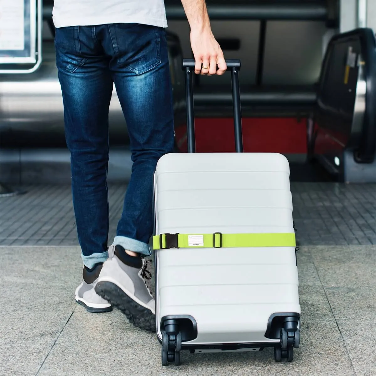 Pink and Green luggage strap suitcase belts with baggage label tag