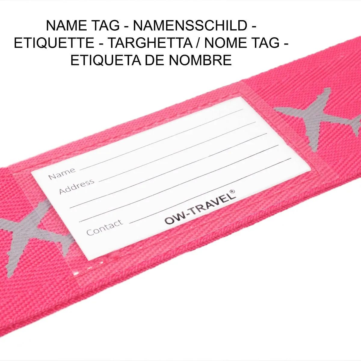 Pink and Yellow luggage cross strap suitcase belts with baggage label