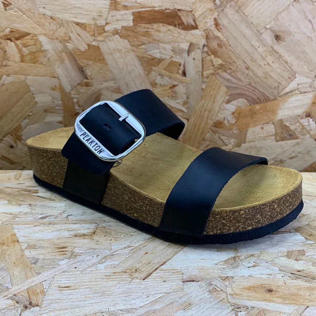 Plakton Womens Alicante Mid Apure Leather Sandal - Black