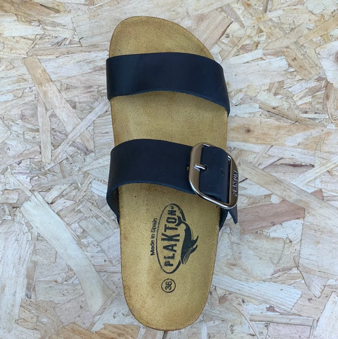 Plakton Womens Alicante Mid Apure Leather Sandal - Black