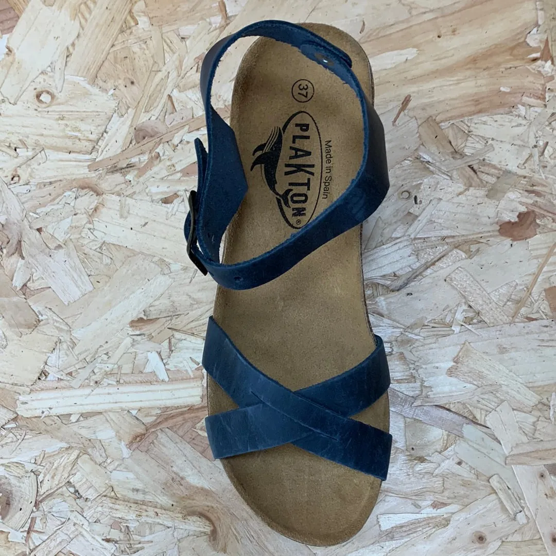 Plakton Womens Sitges Hi Waxy Leather Sandal - Navy