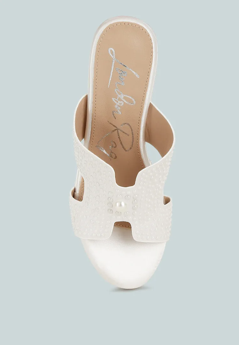 Satin Pearl Detail Wedge Sandals by RUW
