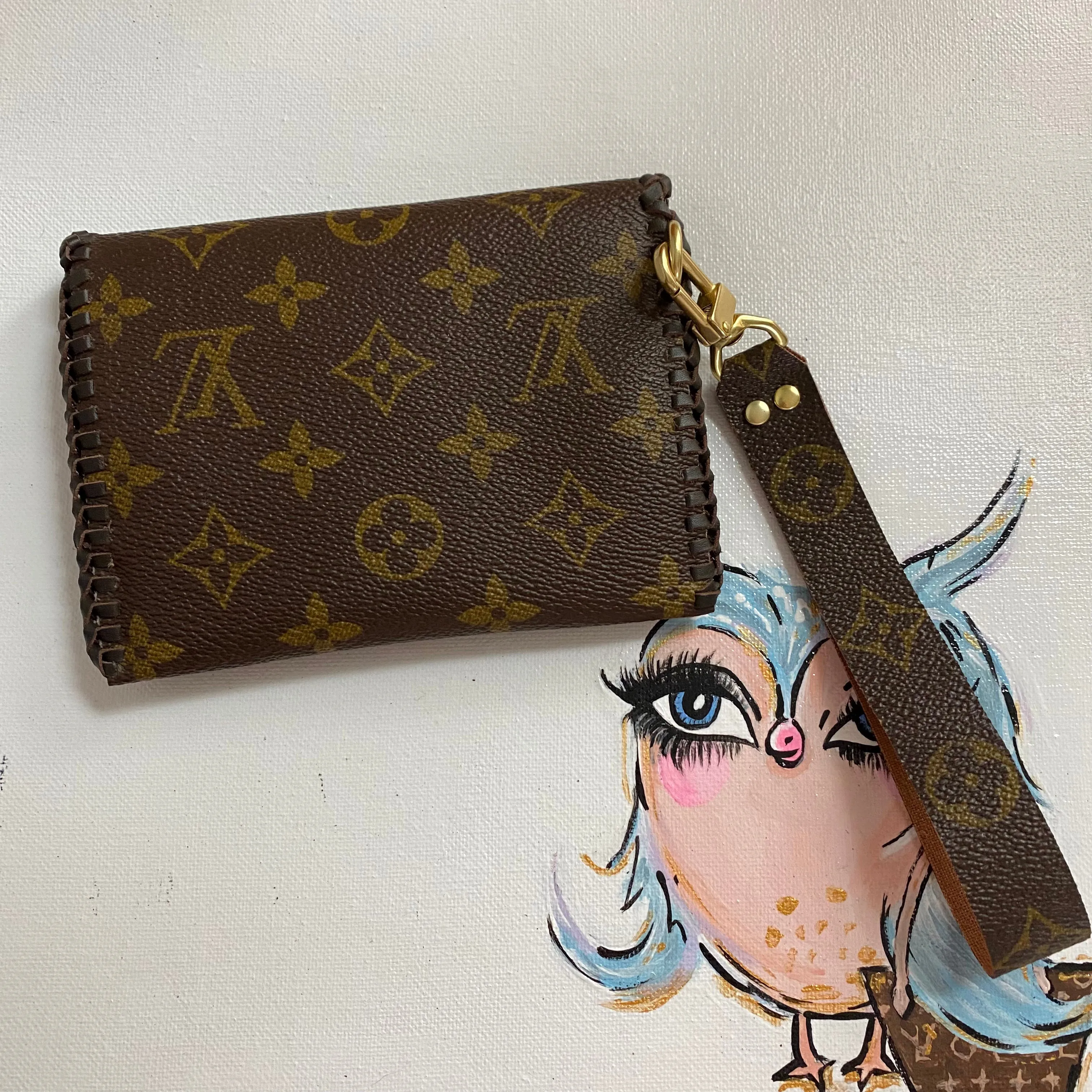 The Cardinal - Monogram Card Holder/Wallet/Wristlet in Chocolate