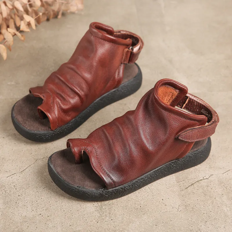 Women Leather Flat Handmade Retro Casual Sandals