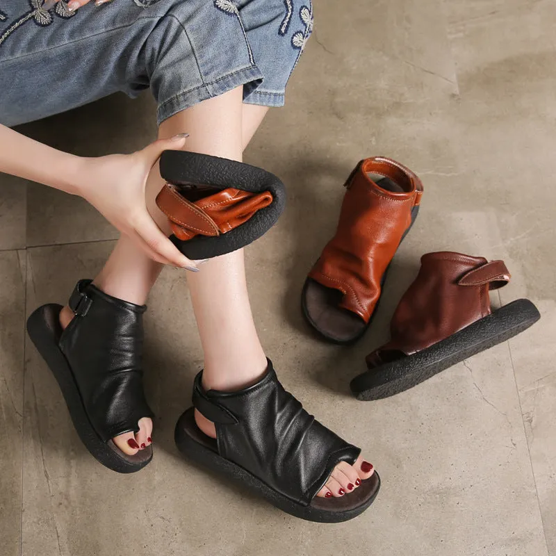 Women Leather Flat Handmade Retro Casual Sandals