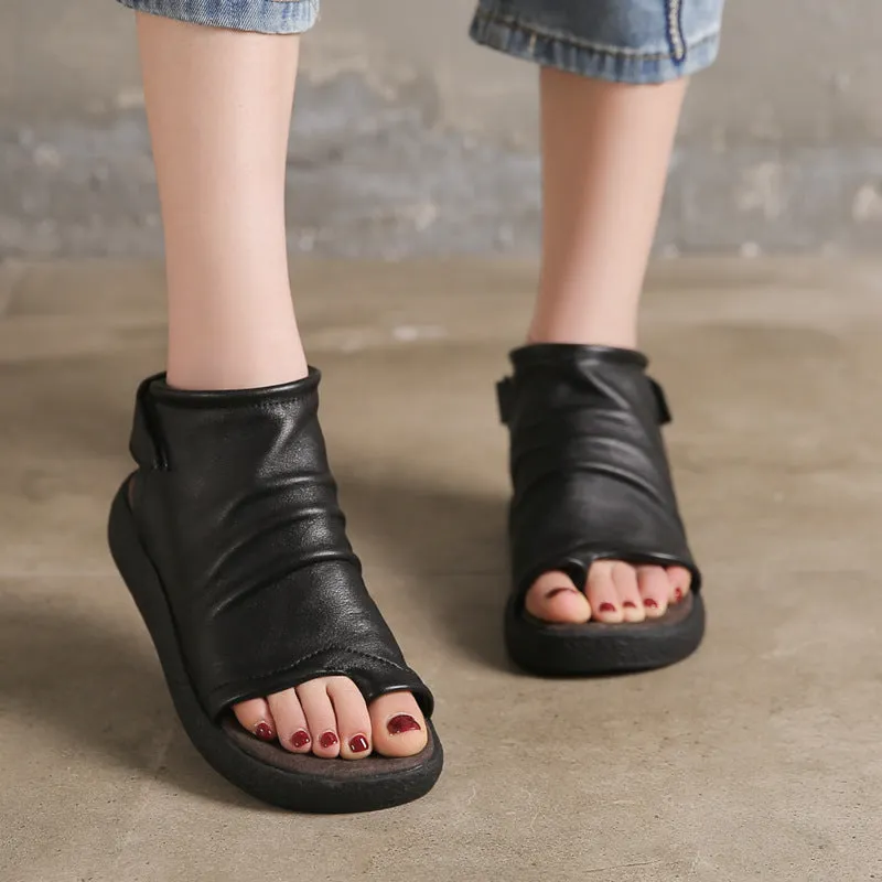 Women Leather Flat Handmade Retro Casual Sandals