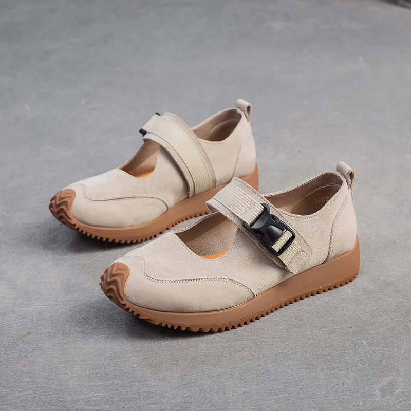 Women Retro Patchwork Leather Flat Casual Shoes
