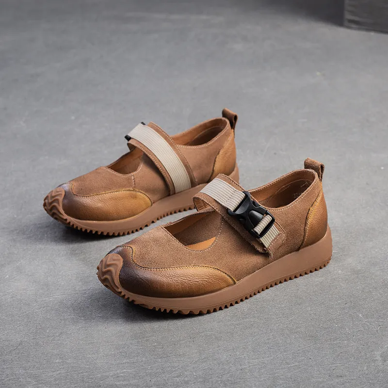 Women Retro Patchwork Leather Flat Casual Shoes