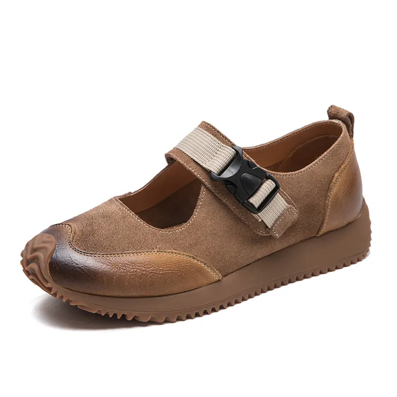 Women Retro Patchwork Leather Flat Casual Shoes