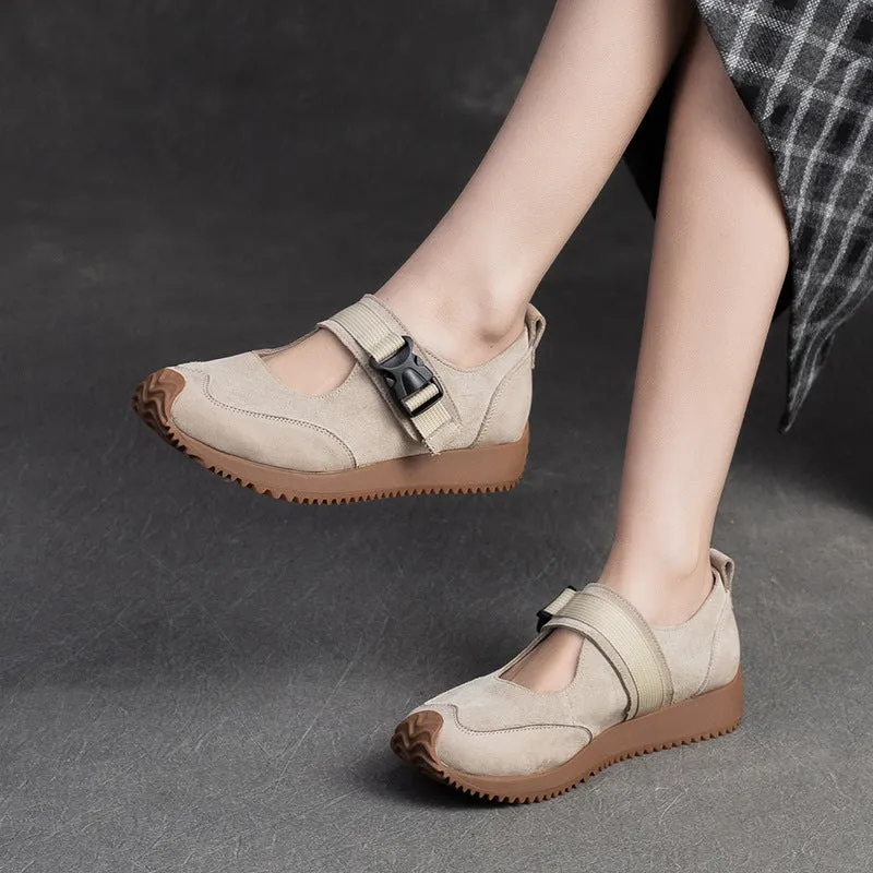 Women Retro Patchwork Leather Flat Casual Shoes