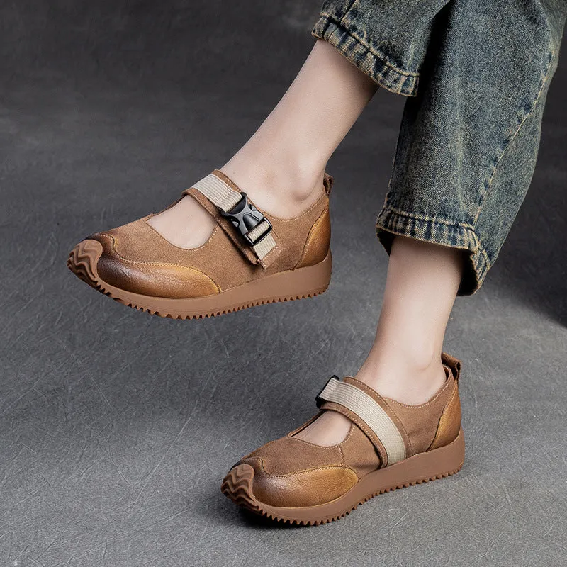 Women Retro Patchwork Leather Flat Casual Shoes