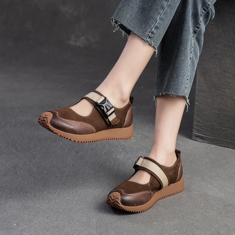 Women Retro Patchwork Leather Flat Casual Shoes