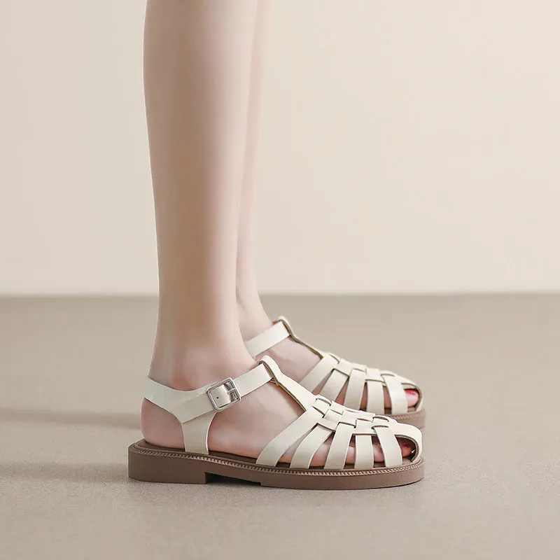Women Retro Plaited Leather Soft Casual Sandals