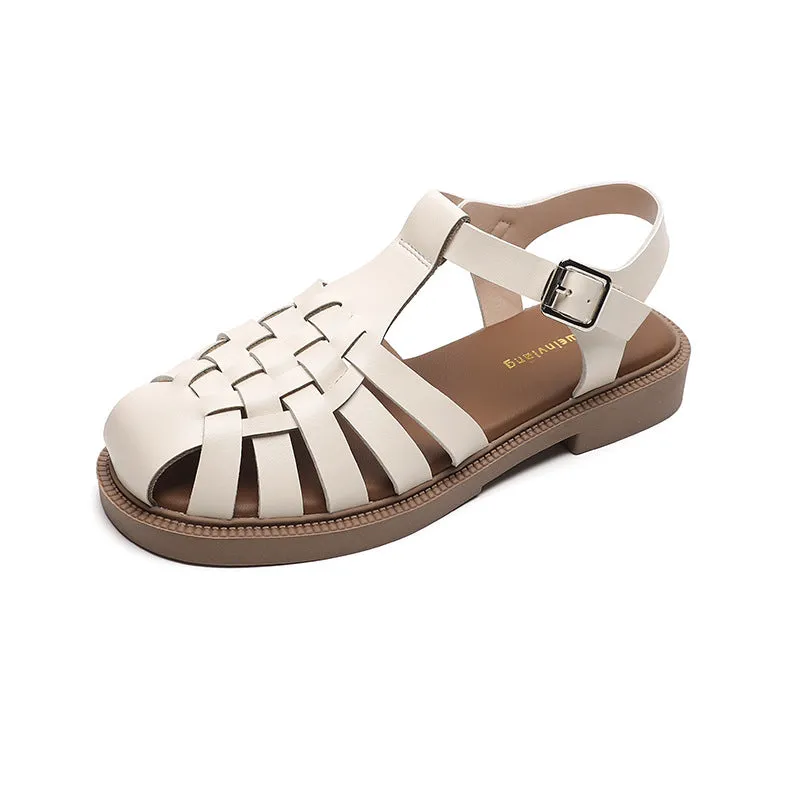 Women Retro Plaited Leather Soft Casual Sandals