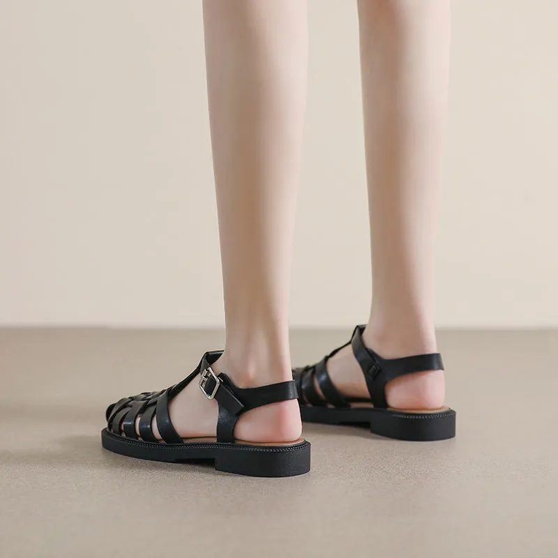 Women Retro Plaited Leather Soft Casual Sandals