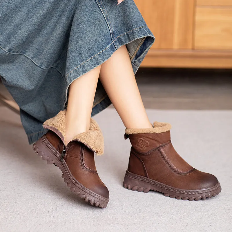 Women Retro Quilted Leather Furred Snow Boots