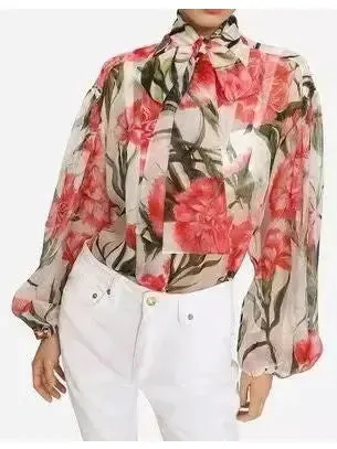 Women’s Carnation-Print Silk Blouse