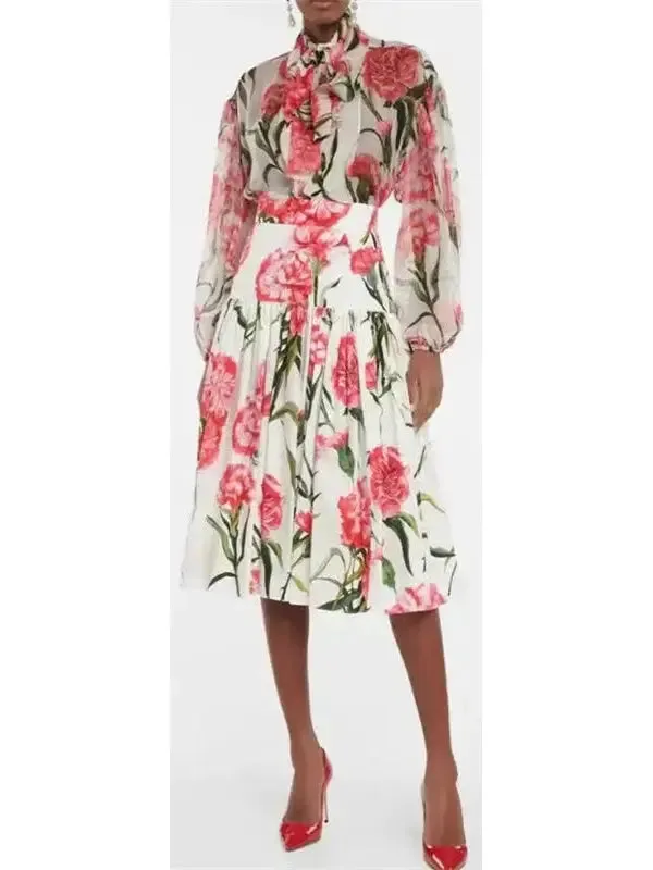 Women’s Carnation-Print Silk Blouse