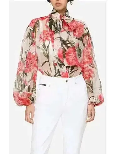 Women’s Carnation-Print Silk Blouse