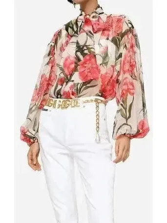Women’s Carnation-Print Silk Blouse