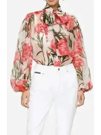 Women’s Carnation-Print Silk Blouse