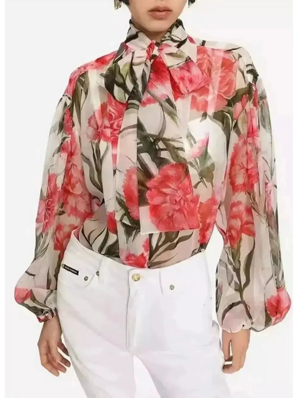 Women’s Carnation-Print Silk Blouse