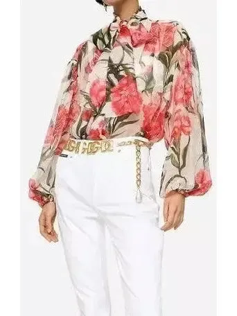 Women’s Carnation-Print Silk Blouse