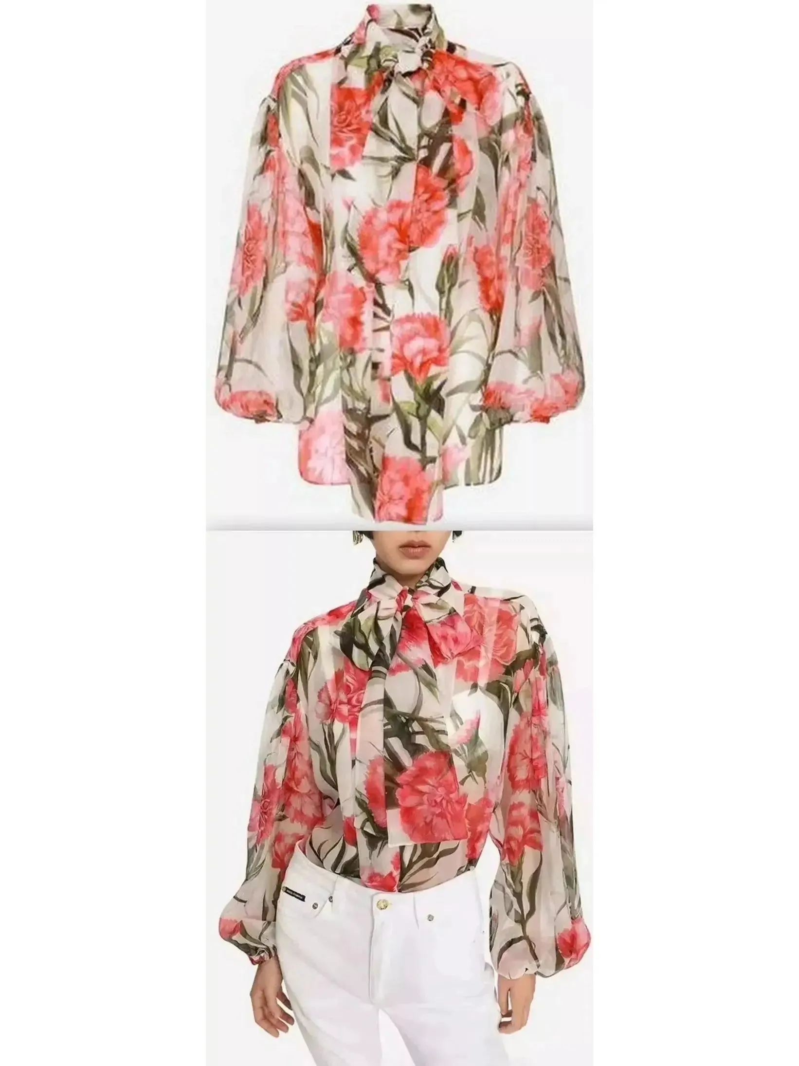 Women’s Carnation-Print Silk Blouse