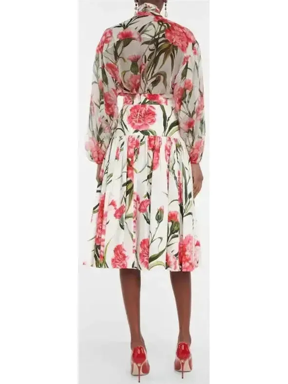 Women’s Carnation-Print Silk Blouse