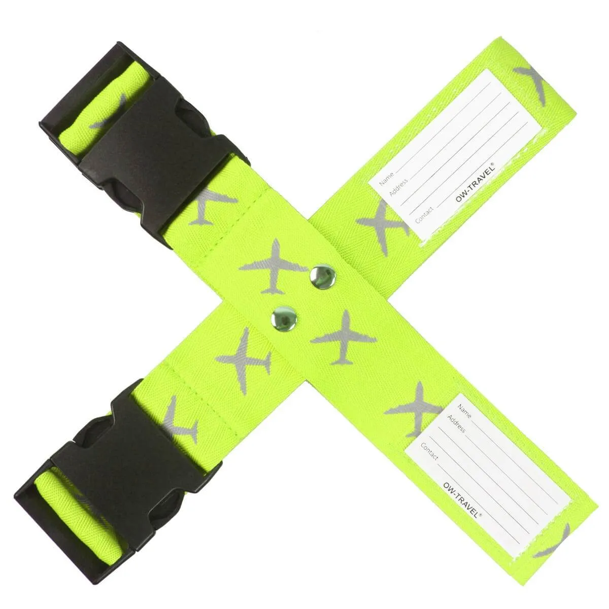 Yellow luggage cross strap suitcase belts with baggage label case tag