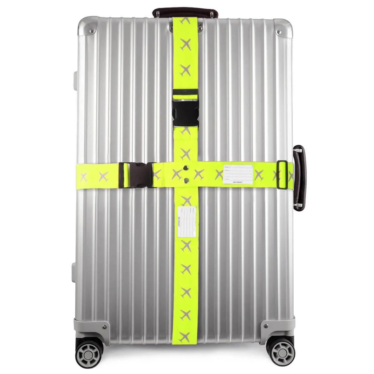 Yellow luggage cross strap suitcase belts with baggage label case tag