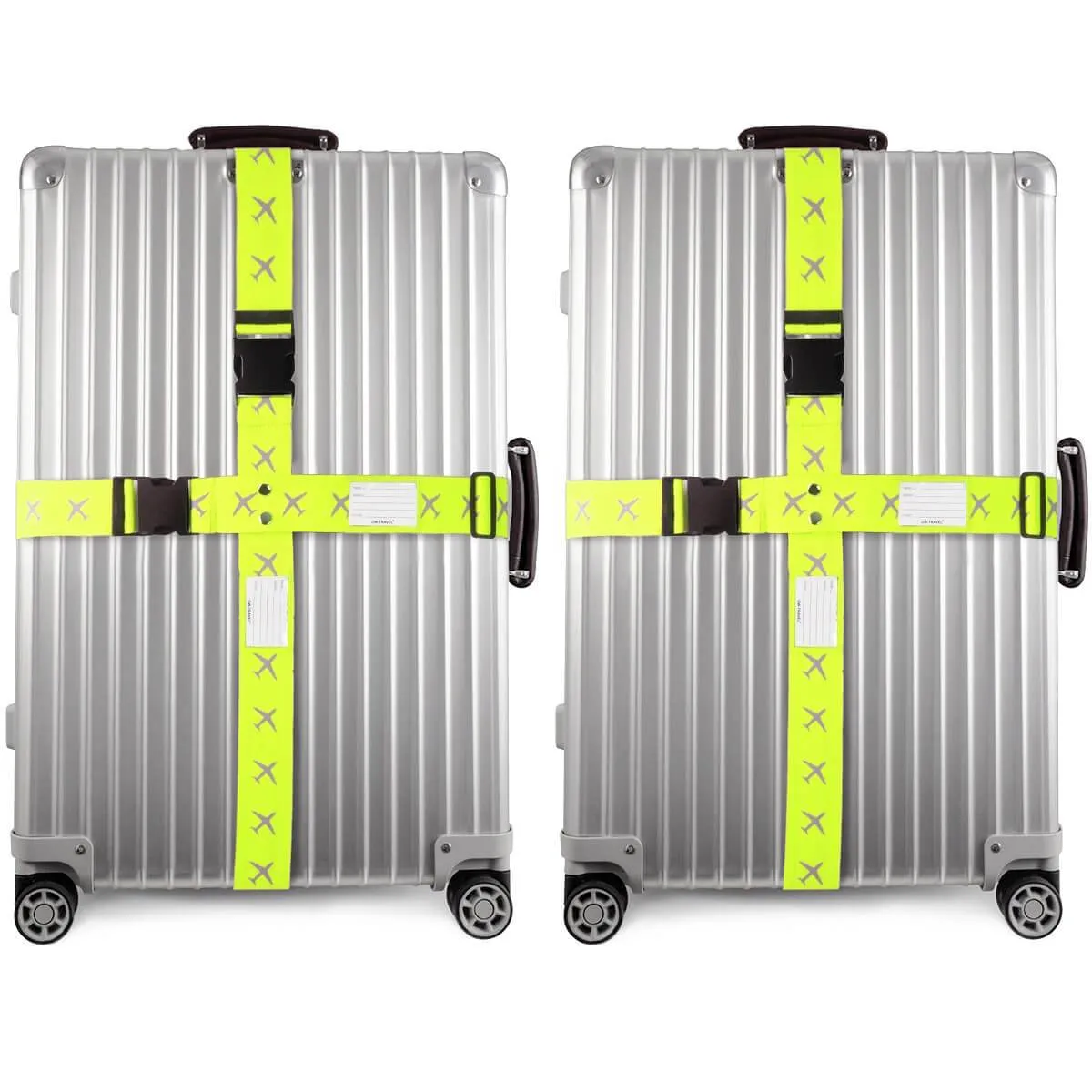 Yellow luggage cross strap suitcase belts with baggage label case tag